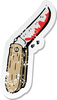 retro distressed sticker of a cartoon bloody folding knife png
