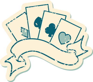iconic distressed sticker tattoo style image of cards and banner png