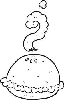 hand drawn black and white cartoon hot pie png