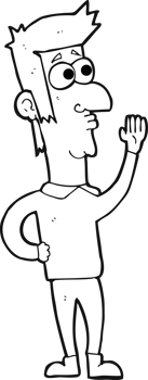 hand drawn black and white cartoon man waving png
