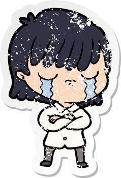 distressed sticker of a cartoon woman crying png