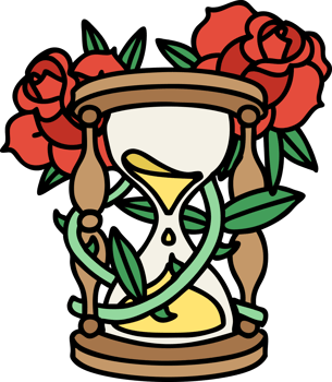 tattoo in traditional style of an hour glass and flowers png