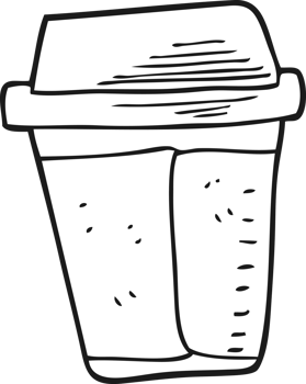 hand drawn black and white cartoon coffee png