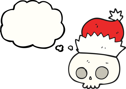 hand drawn thought bubble cartoon skull wearing christmas hat png