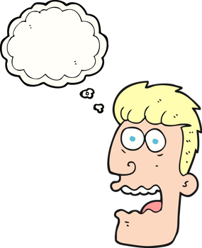 hand drawn thought bubble cartoon shocked man png