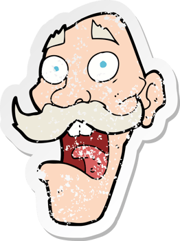 retro distressed sticker of a cartoon frightened old man drawing png