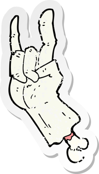retro distressed sticker of a cartoon zombie hand making rock symbol drawing png