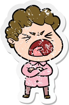 distressed sticker of a cartoon furious man png