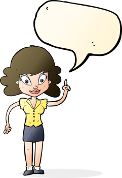 cartoon happy woman with idea with speech bubble png
