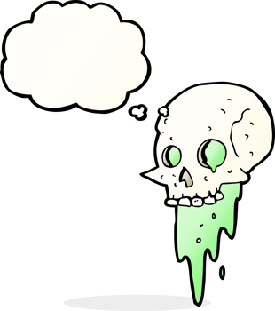 gross halloween skull cartoon with thought bubble png