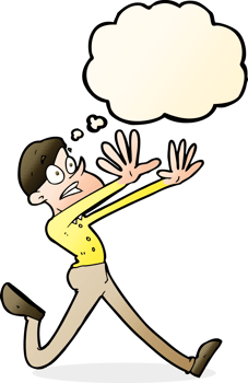 cartoon man running away with thought bubble png