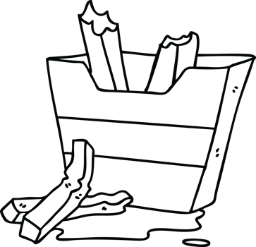 line drawing quirky cartoon french fries png