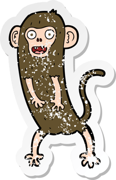 retro distressed sticker of a cartoon crazy monkey drawing png