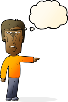 cartoon pointing man with thought bubble png