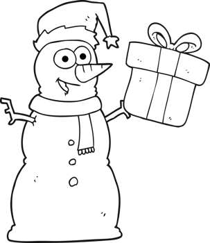 hand drawn black and white cartoon snowman png