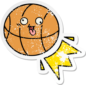 distressed sticker of a cute cartoon basketball png