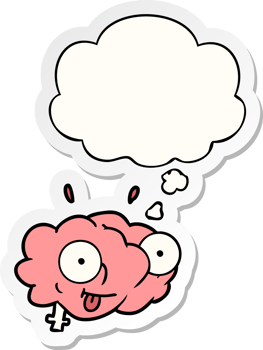 funny cartoon brain with thought bubble as a printed sticker png