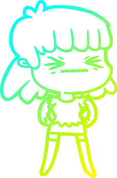 cold gradient line drawing of a cartoon angry girl png
