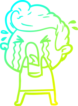 cold gradient line drawing of a cartoon crying man png