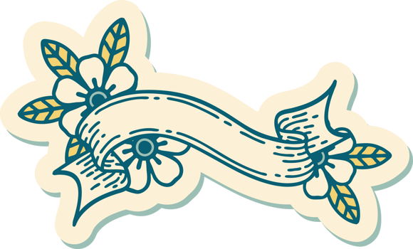 sticker of tattoo in traditional style of a banner and flowers png
