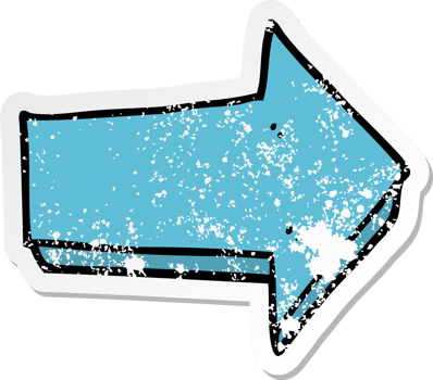 distressed sticker of a cartoon arrow png
