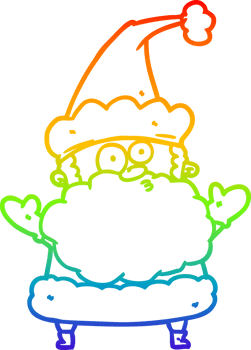 rainbow gradient line drawing of a confused santa claus shurgging shoulders png