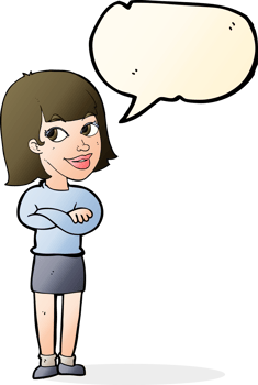 cartoon happy woman looking over with speech bubble png