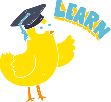 flat color illustration of bird with learn text png