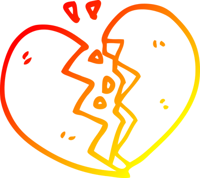 warm gradient line drawing of a cartoon broken heart png