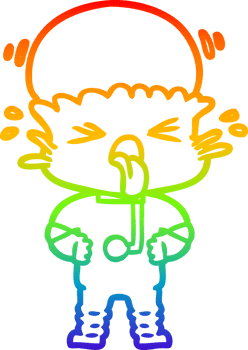rainbow gradient line drawing of a disgusted cartoon alien png
