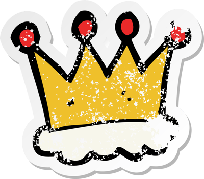retro distressed sticker of a cartoon crown symbol drawing png