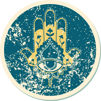 iconic distressed sticker tattoo style image of a hamza png