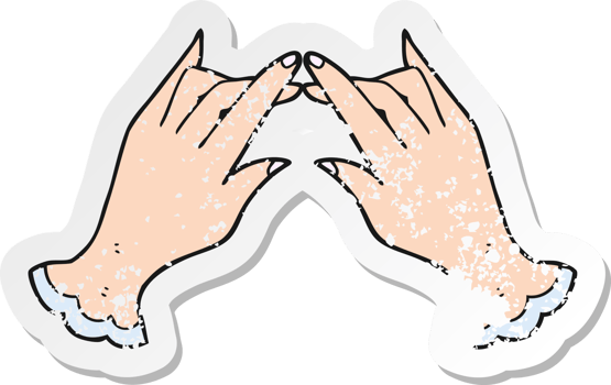 retro distressed sticker of a cartoon hands drawing png