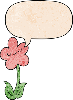 cartoon flower with speech bubble in retro texture style png