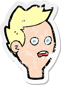 retro distressed sticker of a cartoon shocked man drawing png