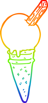 rainbow gradient line drawing of a cartoon ice cream png