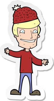 sticker of a cartoon man wearing winter hat png