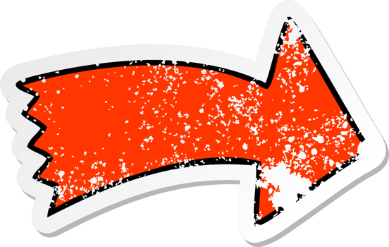 distressed sticker of a quirky hand drawn cartoon arrow png