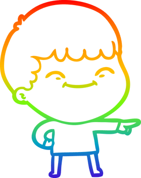 rainbow gradient line drawing of a cartoon happy boy png