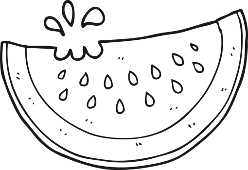 hand drawn black and white cartoon melon slice png