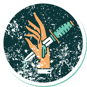 iconic distressed sticker tattoo style image of a dagger in the hand png