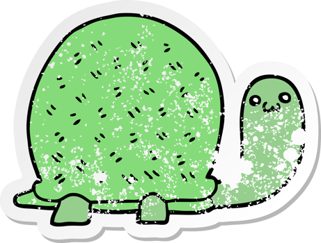 distressed sticker of a cute cartoon turtle png