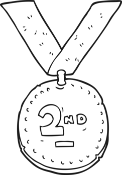 hand drawn black and white cartoon sports medal png
