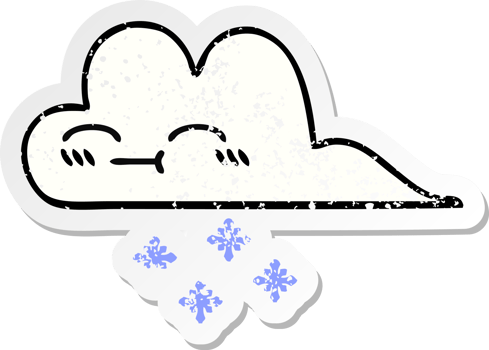 distressed sticker of a cute cartoon snow cloud png