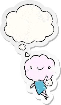 cute cloud head creature with thought bubble as a distressed worn sticker png
