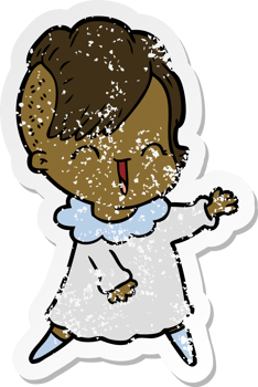 distressed sticker of a happy cartoon hipster girl png