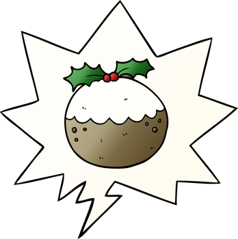 cartoon christmas pudding with speech bubble in smooth gradient style png