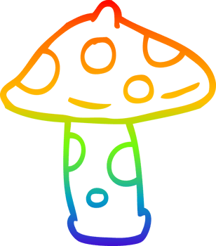 rainbow gradient line drawing of a cartoon mushroom png