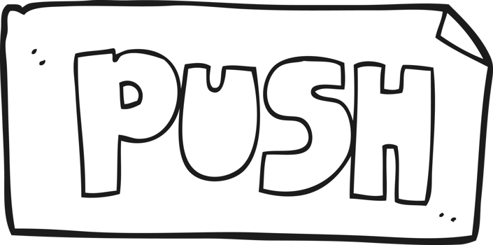 drawn black and white cartoon push door sign png