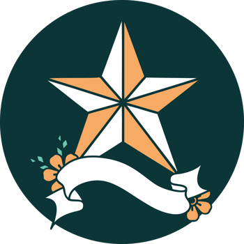 tattoo style icon with banner of a star png